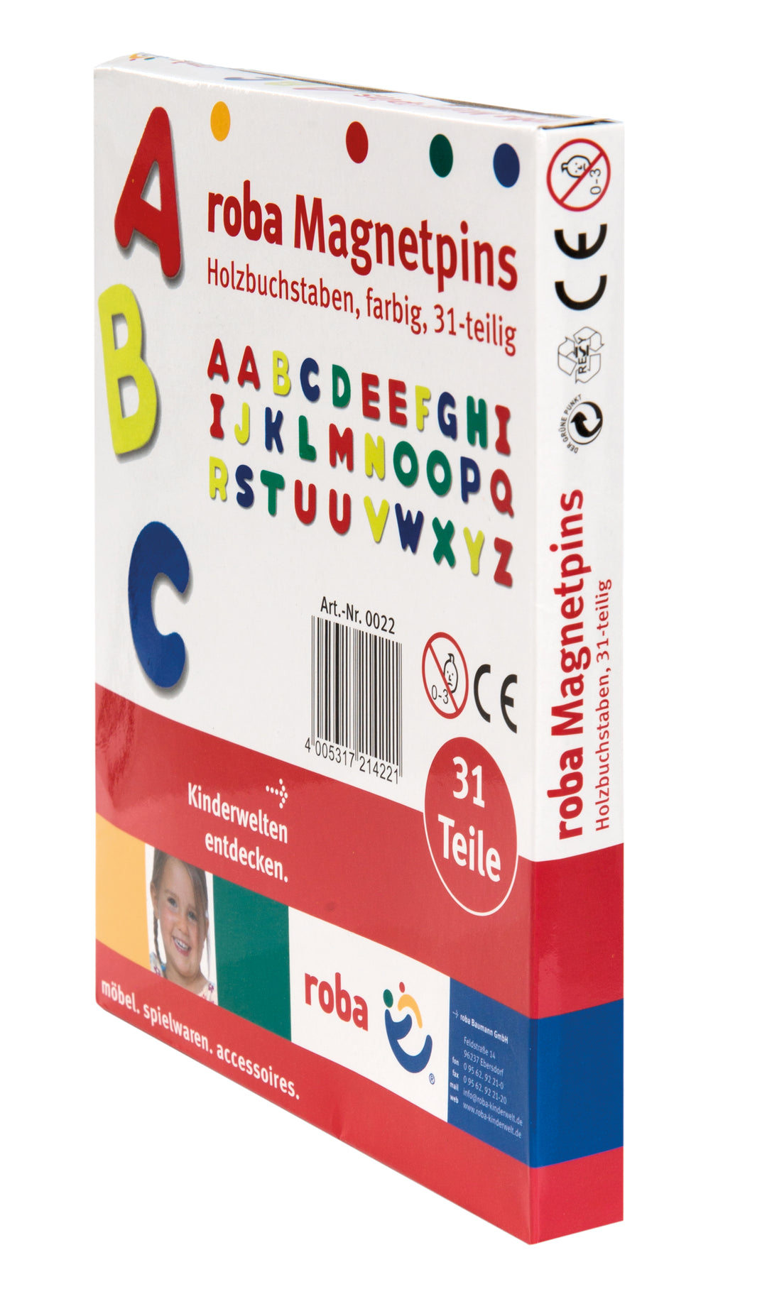 Magnetbuchstaben, ABC Set 31 tlg, Magnetpins aus Holz, Schul-Spielzeug für Kinder – Freisteller (2/5)