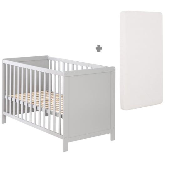 Beistellbett, 60 x 120 cm, taupe, verstellbar, 5 Schlupfsprossen, inkl. Lattenrost & Matratze – Infografik (1/11)