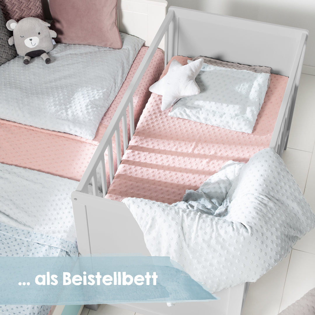 Beistellbett, 60 x 120 cm, taupe, verstellbar, 5 Schlupfsprossen, inkl. Lattenrost & Matratze – Infografik (5/11)