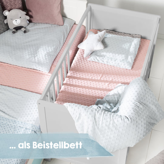 Beistellbett, 60 x 120 cm, taupe, verstellbar, 5 Schlupfsprossen, inkl. Lattenrost & Matratze – Infografik (5/11)