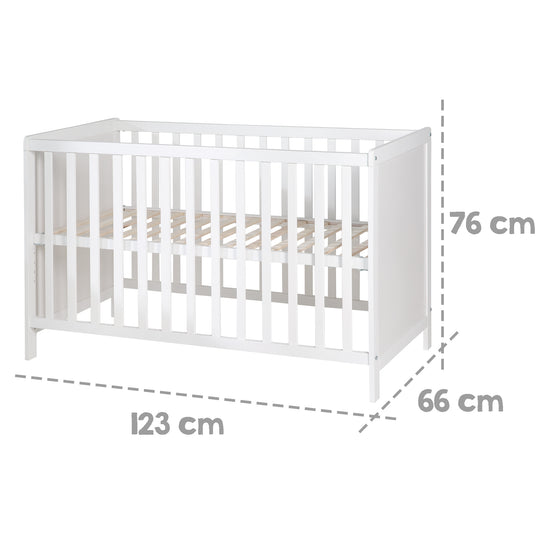 Multifunktionsbett avec beistellfunktion 60 x 120 cm, blanc, incl. bettausstattung – Infographie (4/22)