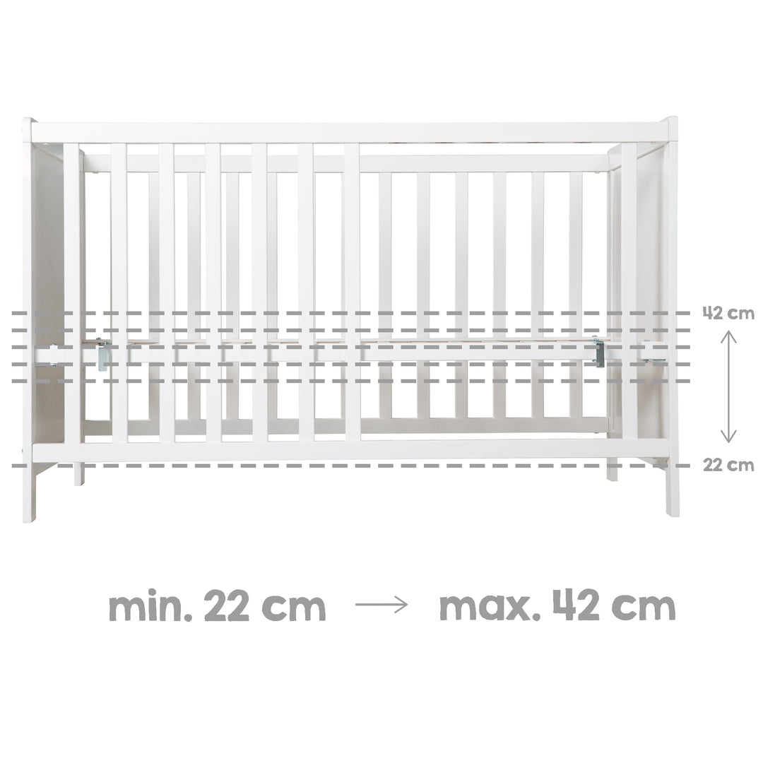 Multifunktionsbett avec beistellfunktion 60 x 120 cm, blanc, incl. bettausstattung – Infographie (10/22)