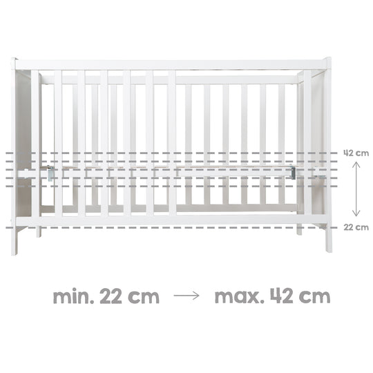 Multifunktionsbett avec beistellfunktion 60 x 120 cm, blanc, incl. bettausstattung – Infographie (10/22)