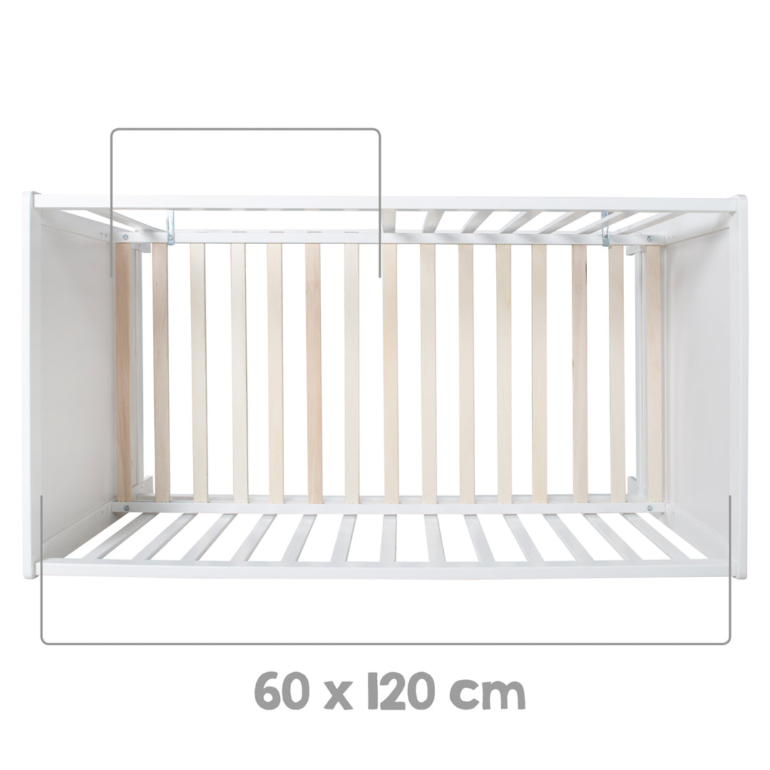 Multifunktionsbett avec beistellfunktion 60 x 120 cm, blanc, incl. bettausstattung – Infographie (9/22)
