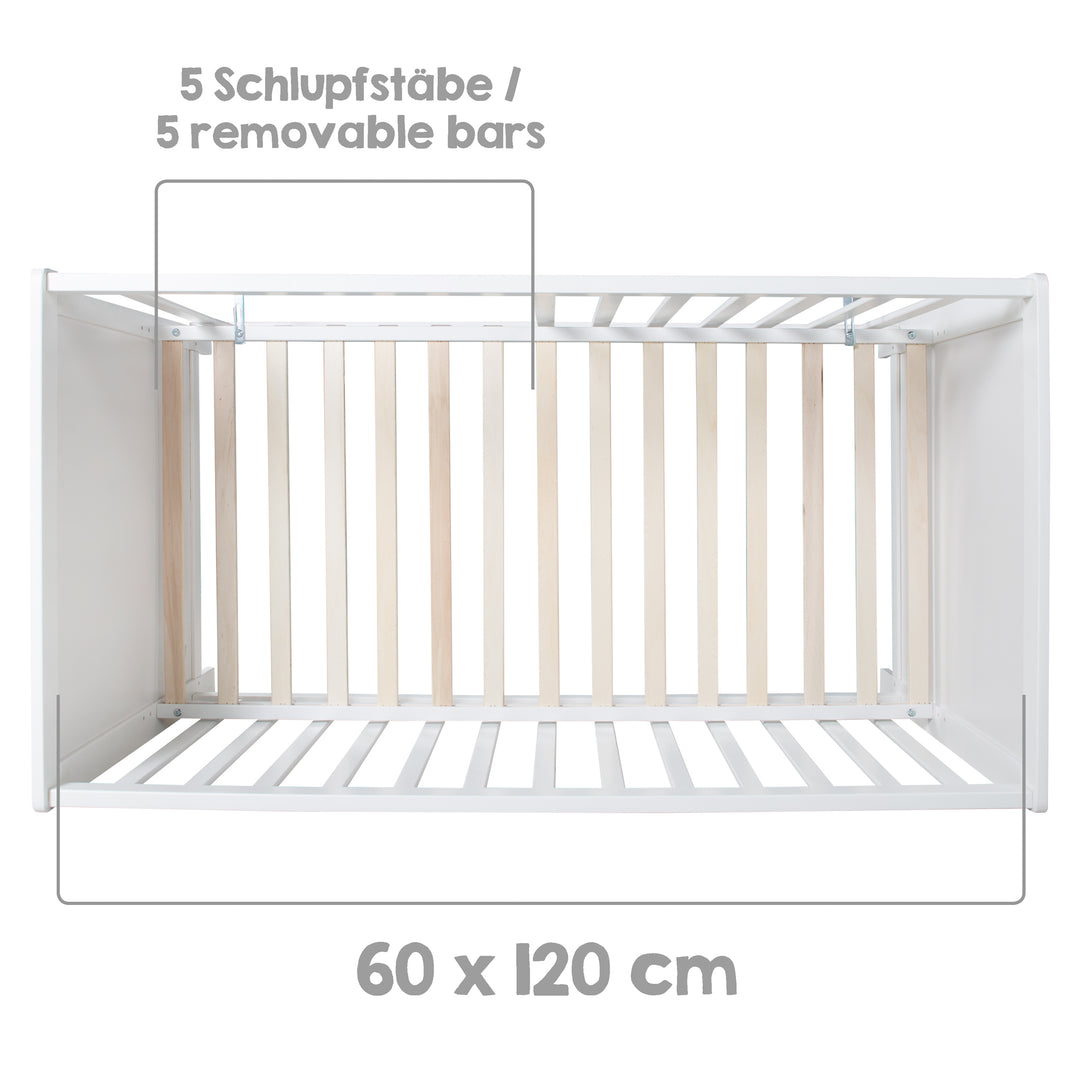 Multifunktionsbett avec beistellfunktion 60 x 120 cm, blanc, incl. bettausstattung – Infographie (7/22)