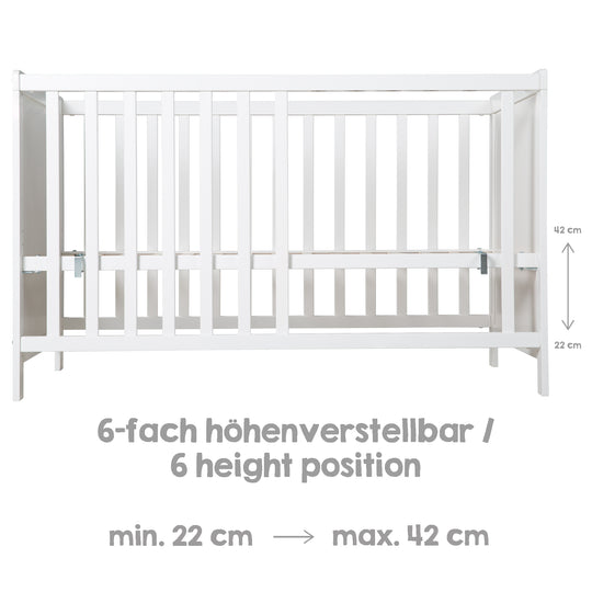 Baby- & Beistellbett 2in1 'Hamburg' 60x120 cm, weiß, verstellbar, inkl. 5 Schlupfsprossen – Infografik (7/17)