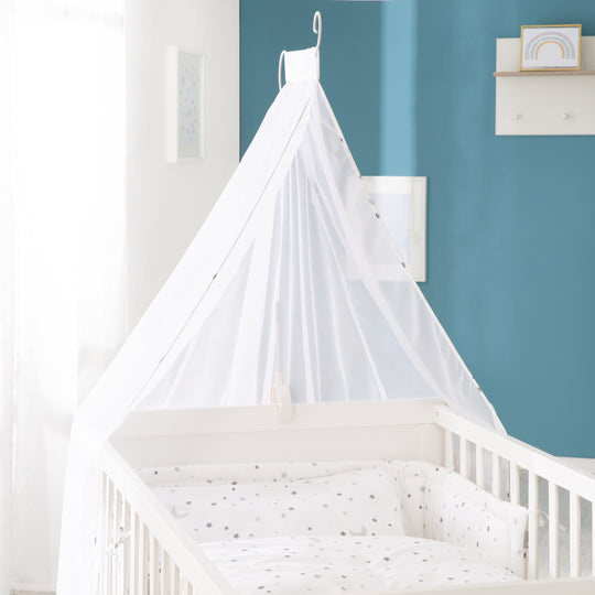 Ensemble de lit complet 'Sternenzauber gris' 70 x 140 cm, blanc, incl. linge de lit, ciel de lit, tour de lit & matelas – Photo de détail (11/15)