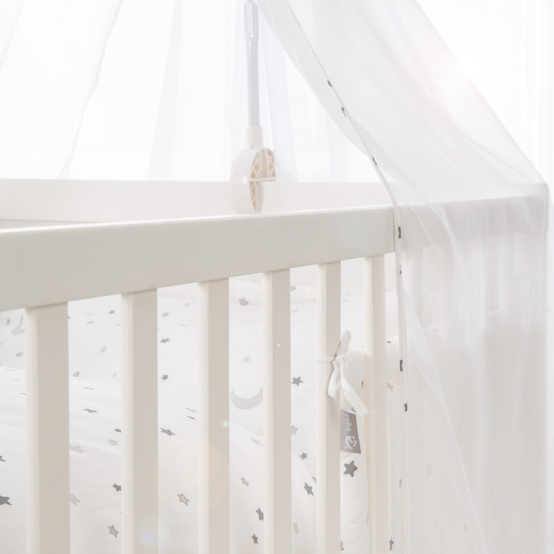 Ensemble de lit complet 'Sternenzauber gris' 70 x 140 cm, blanc, incl. linge de lit, ciel de lit, tour de lit & matelas – Photo de détail (12/15)