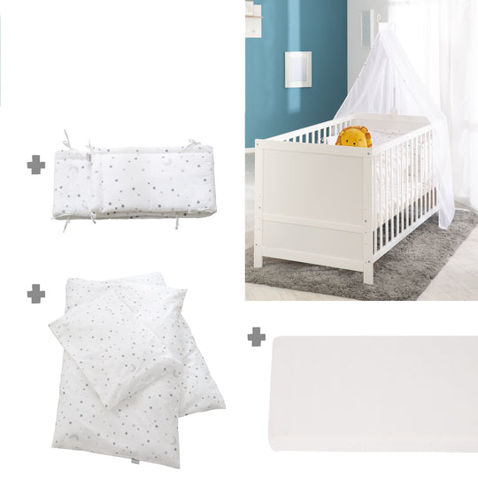 Ensemble de lit complet 'Sternenzauber gris' 70 x 140 cm, blanc, incl. linge de lit, ciel de lit, tour de lit & matelas – Infographie (14/15)