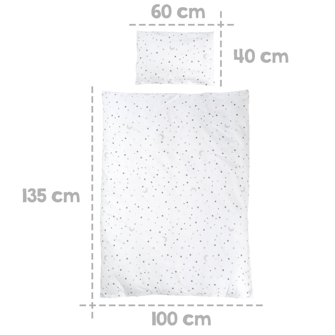 Ensemble de lit complet 'Sternenzauber gris' 70 x 140 cm, blanc, incl. linge de lit, ciel de lit, tour de lit & matelas – Infographie (7/15)