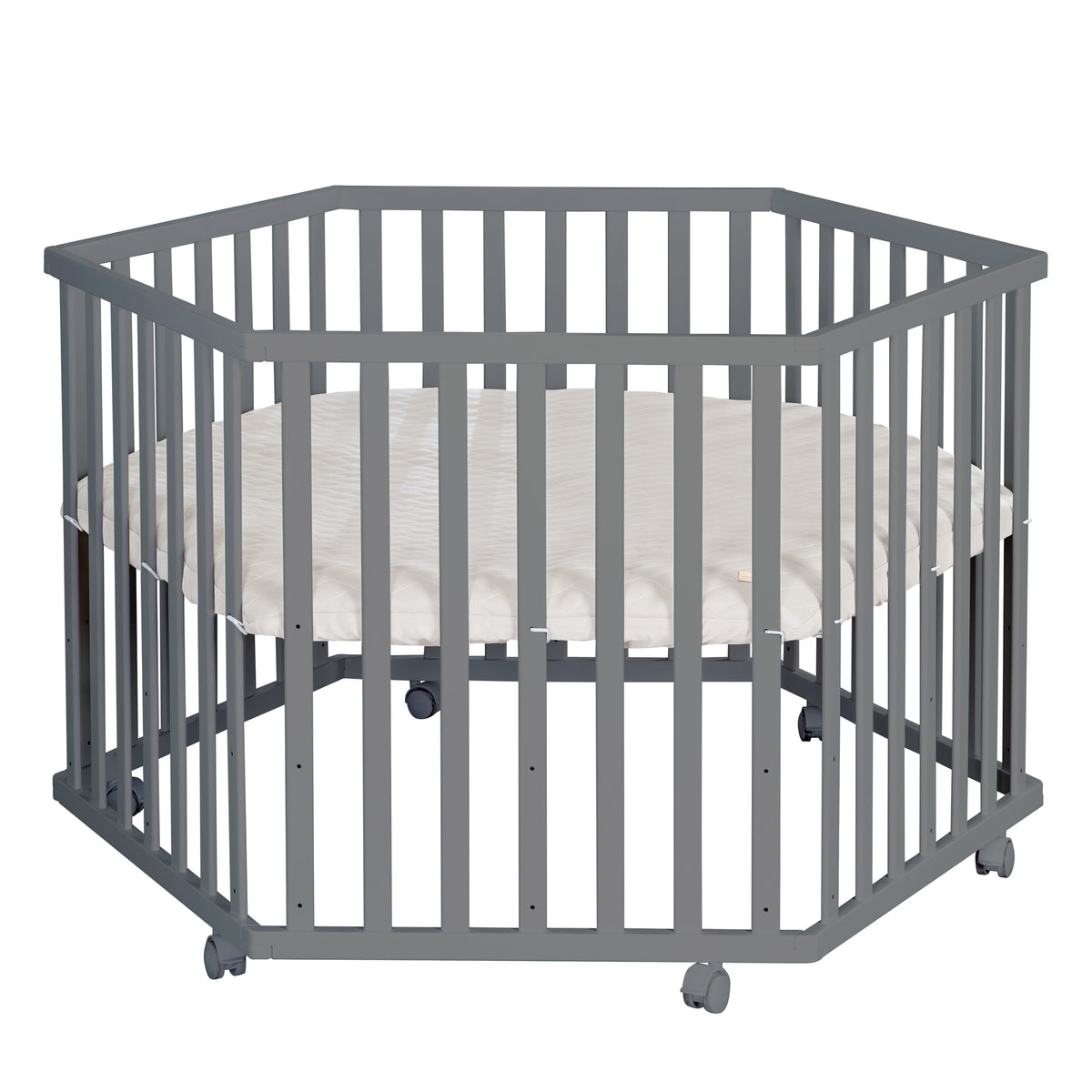 Playpen 6-Sided incl. Insert 'Greyish quilted' - Height-Adjustable - Wood Anthracite – Cutout (1/10)