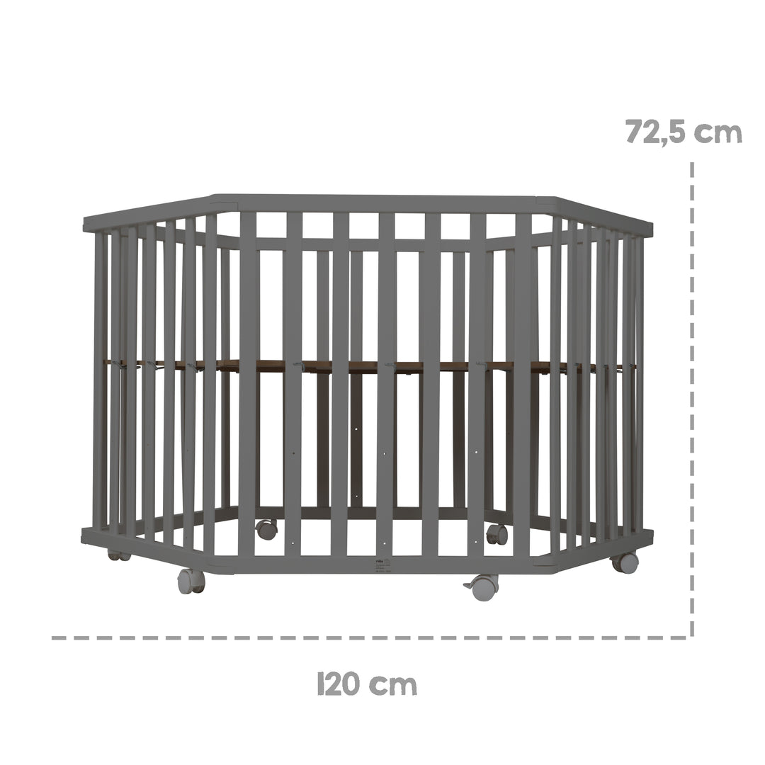 Parc 6côtés incl. réducteur 'Greyish matelassé' - Réglable en hauteur - Bois anthracite – Infographie (7/10)