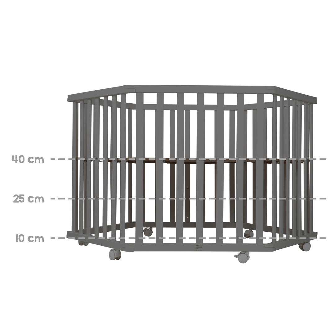 Parc 6côtés incl. réducteur 'Greyish matelassé' - Réglable en hauteur - Bois anthracite – Infographie (8/10)