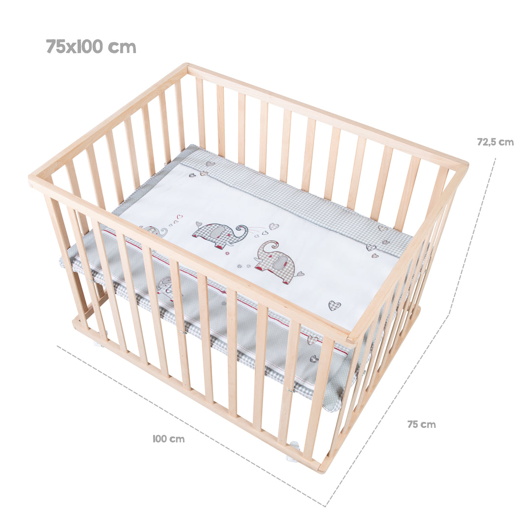Parc 75 x 100 + réducteur 'Jumbotwins' - Bois naturel – Infographie (6/8)