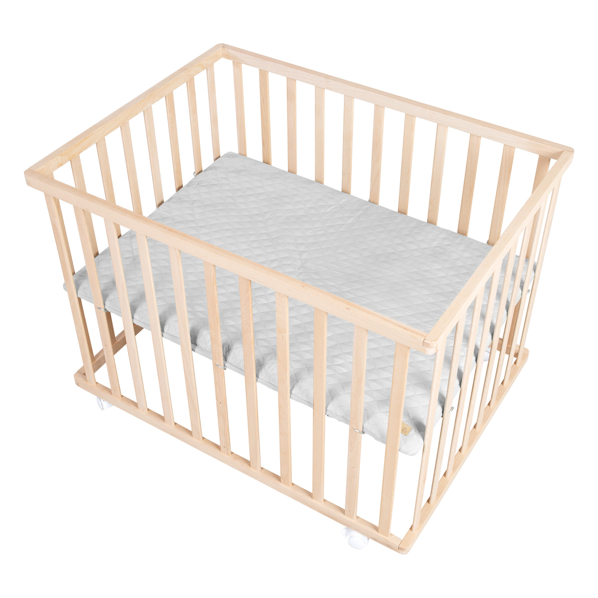 Playpen 'roba Style', 75 x 100 cm, Made of Organic Beech, incl. Grey Protective Insert & Castors – Cutout (1/14)