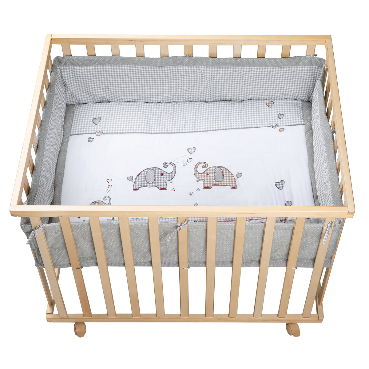 Playpen 'Jumbotwins', 75 x 100 cm, Play Pen incl. Protective Insert & Castors, Wood Natural – Cutout (1/6)