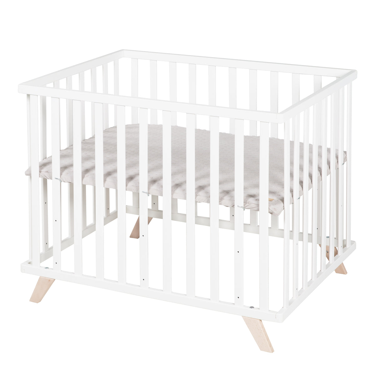 Playpen 75 x 100 cm White incl. Grey Playpen Mat 'Lil Planet' – Cutout (1/8)