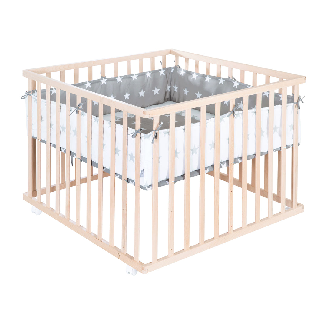 Laufgitter aus Holz + Einlage 'Little Stars' - 3-fach höhenverstellbar - Natur – Freisteller (7/18)