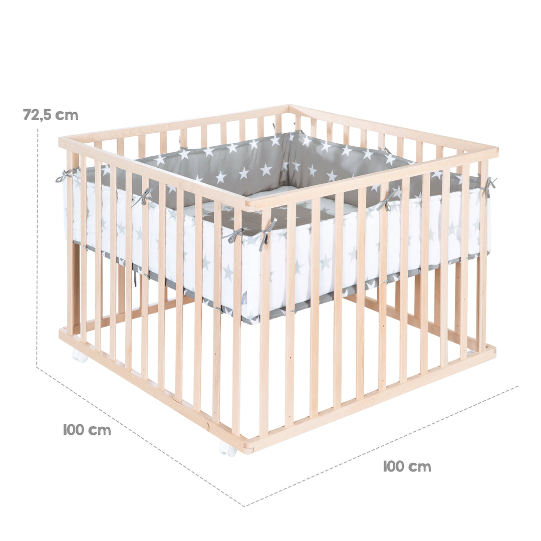 Laufgitter aus Holz + Einlage 'Little Stars' - 3-fach höhenverstellbar - Natur – Infografik (3/18)