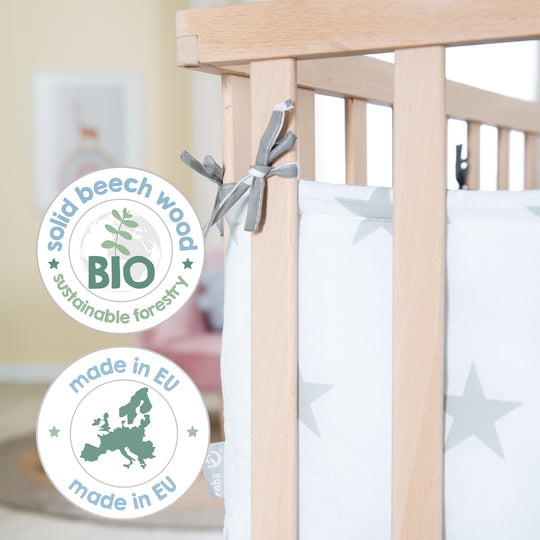 Laufgitter aus Holz + Einlage 'Little Stars' - 3-fach höhenverstellbar - Natur – Infografik (16/18)
