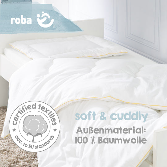 Couvre-lit matelassé enfant, toutes saisons Bébé-Set (enveloppe intérieure), blanc, couverture 100 x 135 cm et coussin 40 x 60 cm – Infographie (6/7)