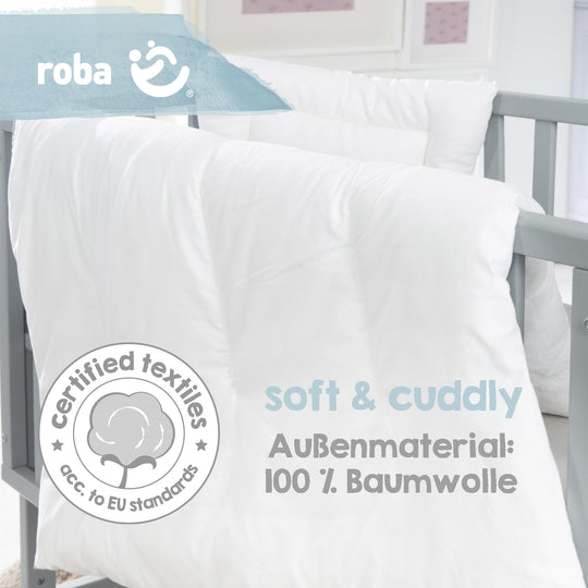 Couvre-lit matelassé enfant, toutes saisons set de berceau (enveloppe intérieure), blanc, couverture 80 x 80 cm et coussin 40 x 35 cm – Photo du produit (5/6)