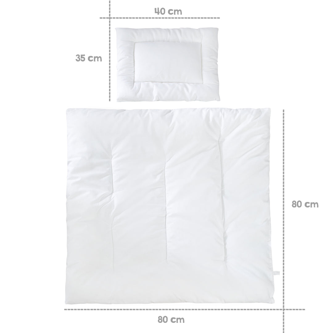 Couvre-lit matelassé enfant, toutes saisons set de berceau (enveloppe intérieure), blanc, couverture 80 x 80 cm et coussin 40 x 35 cm – Infographie (3/6)