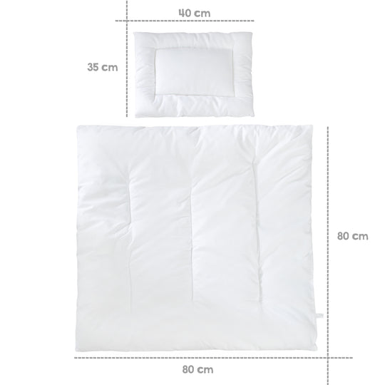 Couvre-lit matelassé enfant, toutes saisons set de berceau (enveloppe intérieure), blanc, couverture 80 x 80 cm et coussin 40 x 35 cm – Infographie (3/6)