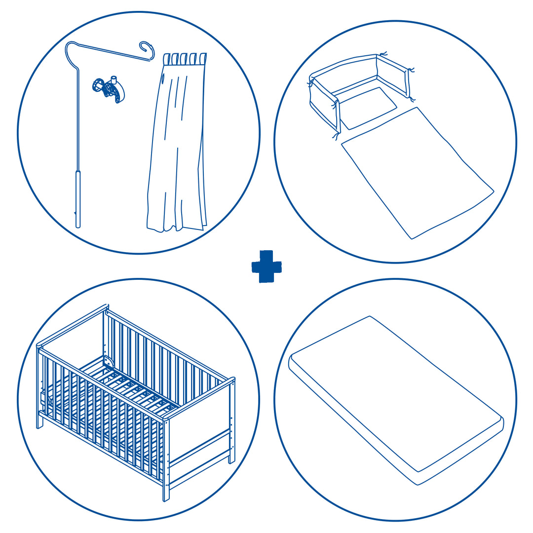 Complete Bed Set 'Jumbotwins', 70 x 140 cm, White, incl. Bedding, Canopy, Nest Bumper & Mattress – Infographic (6/7)