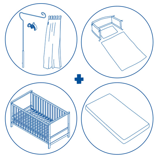 Complete Bed Set 'Jumbotwins', 70 x 140 cm, White, incl. Bedding, Canopy, Nest Bumper & Mattress – Infographic (6/7)