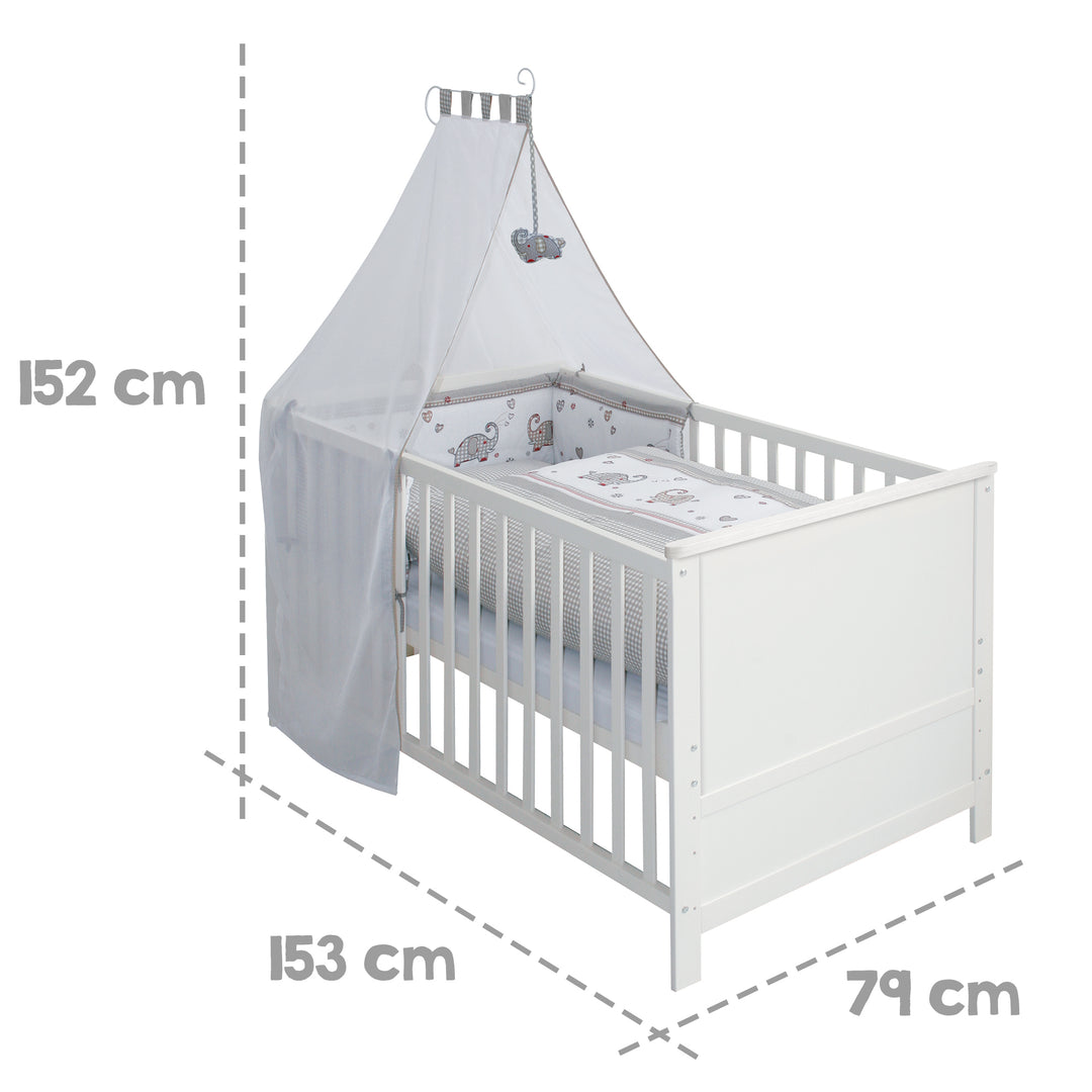 Complete Bed Set 'Jumbotwins', 70 x 140 cm, White, incl. Bedding, Canopy, Nest Bumper & Mattress – Infographic (4/7)