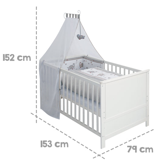 Complete Bed Set 'Jumbotwins', 70 x 140 cm, White, incl. Bedding, Canopy, Nest Bumper & Mattress – Infographic (4/7)