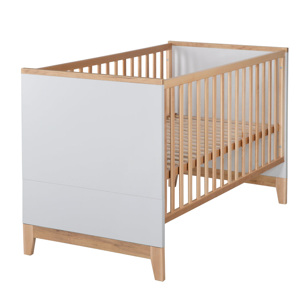 Set cameretta 'Caro', incl. letto combinato 70 x 140 cm, cassettiera fasciatoio & 3ante armadio, grigio chiaro/decoro rovere dorato – Ritaglio (4/21)