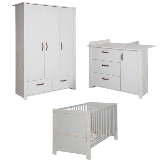 Ensemble chambre d'enfant 'Mila', incl. lit combiné 70 x 140 cm, commode à langer & 3portes armoire, gris/blanc – Détourage (1/16)