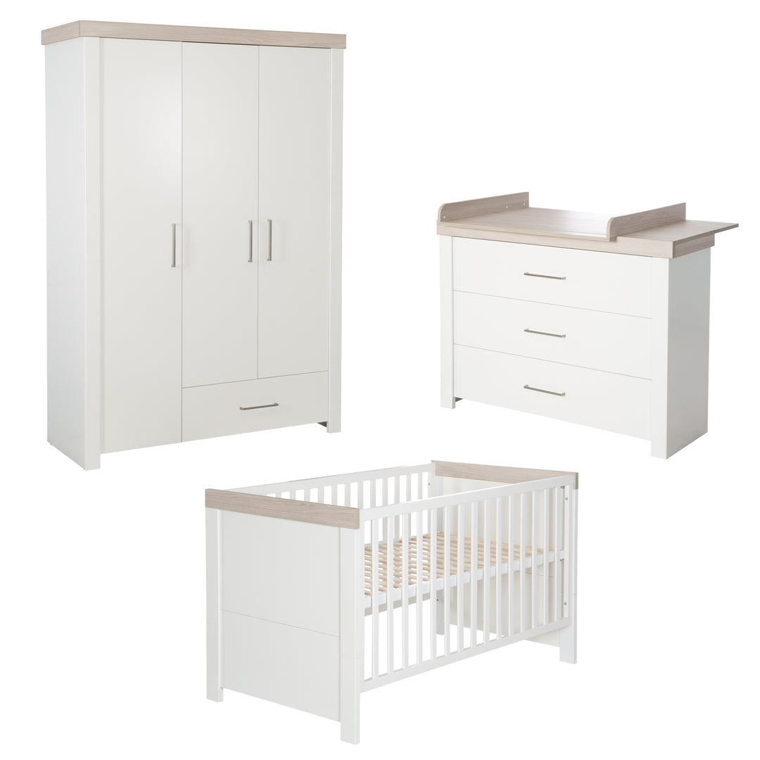 Zimmerset 'Lucy' 3-teilig, inkl. Kombi-Kinderbett 70 x 140, Wickelkommode & Schrank 3-türig – Produktbild (1/17)