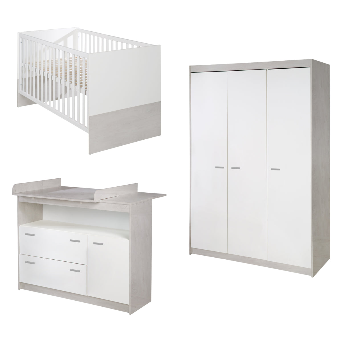 Ensemble chambre 'Julia' 3pièces, incl. lit enfant combiné 70 x 140, commode à langer & armoire 3portes – Détourage (1/13)