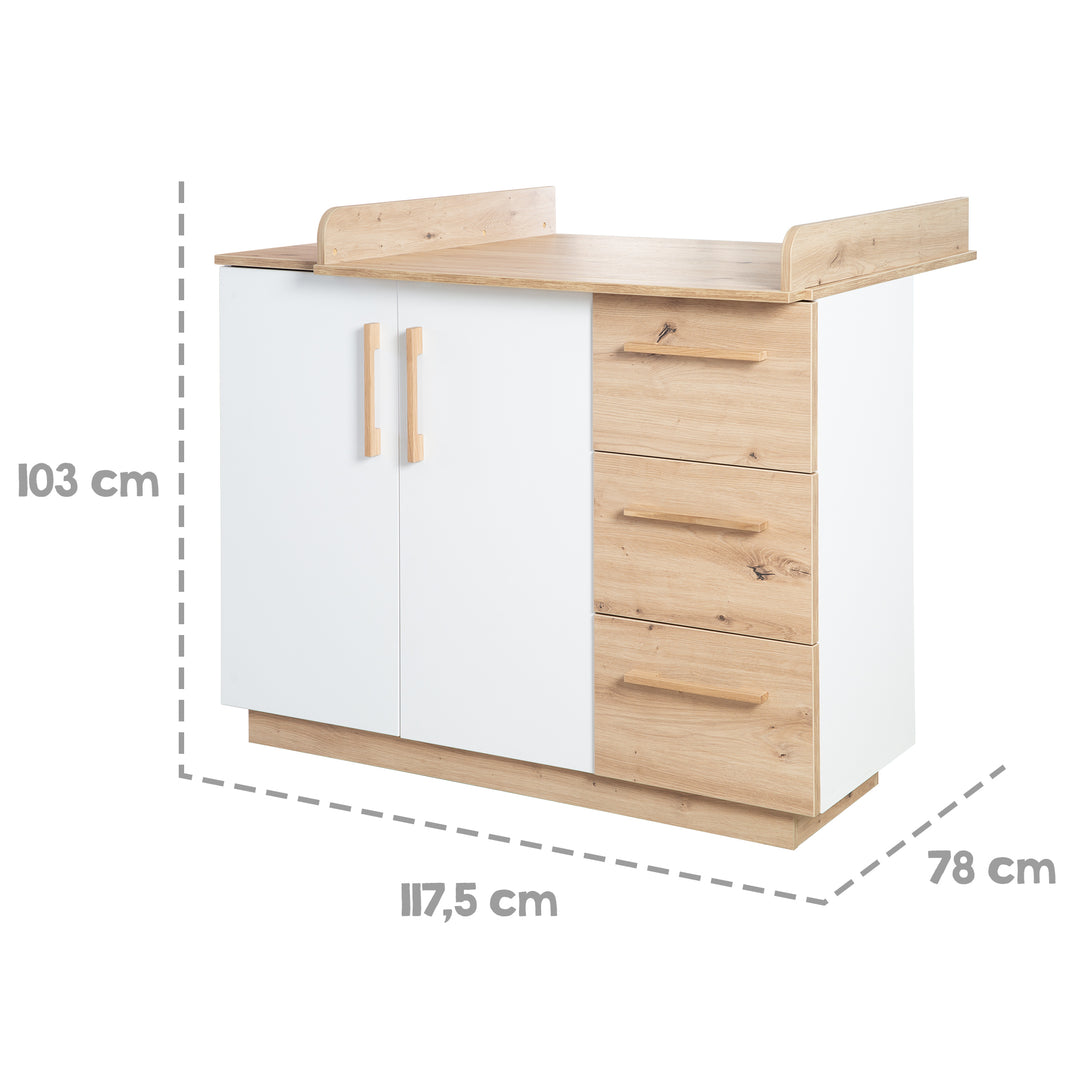 Kinderzimmerset 'Lion' 3-teilig - Bett 70x140 + Wickelkommode breit + Kleiderschrank – Infografik (7/40)