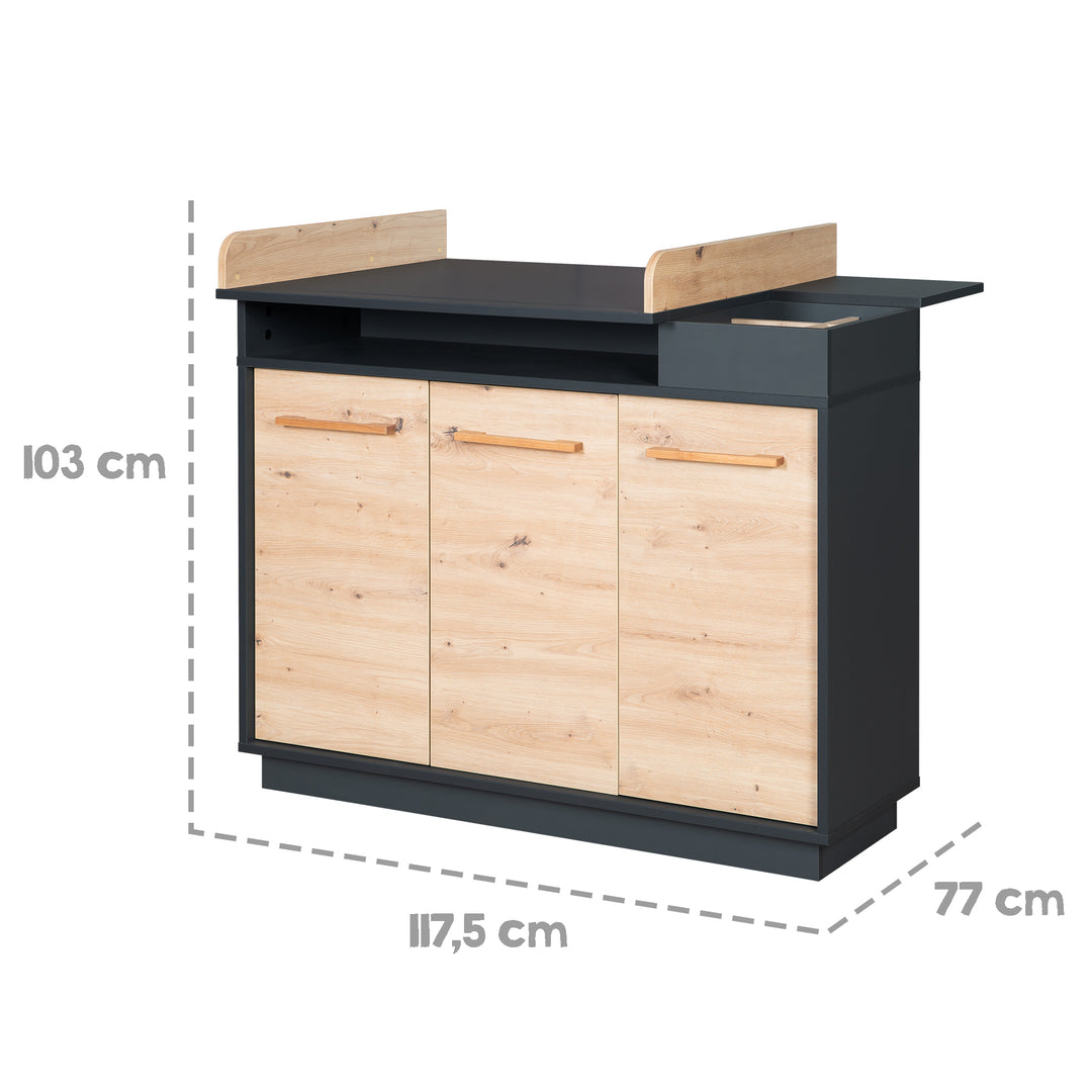 Kinderzimmerset 'Lenn' 3-teilig - Bett 70x140 + Wickelkommode + Kleiderschrank 3-türig – Infografik (7/25)