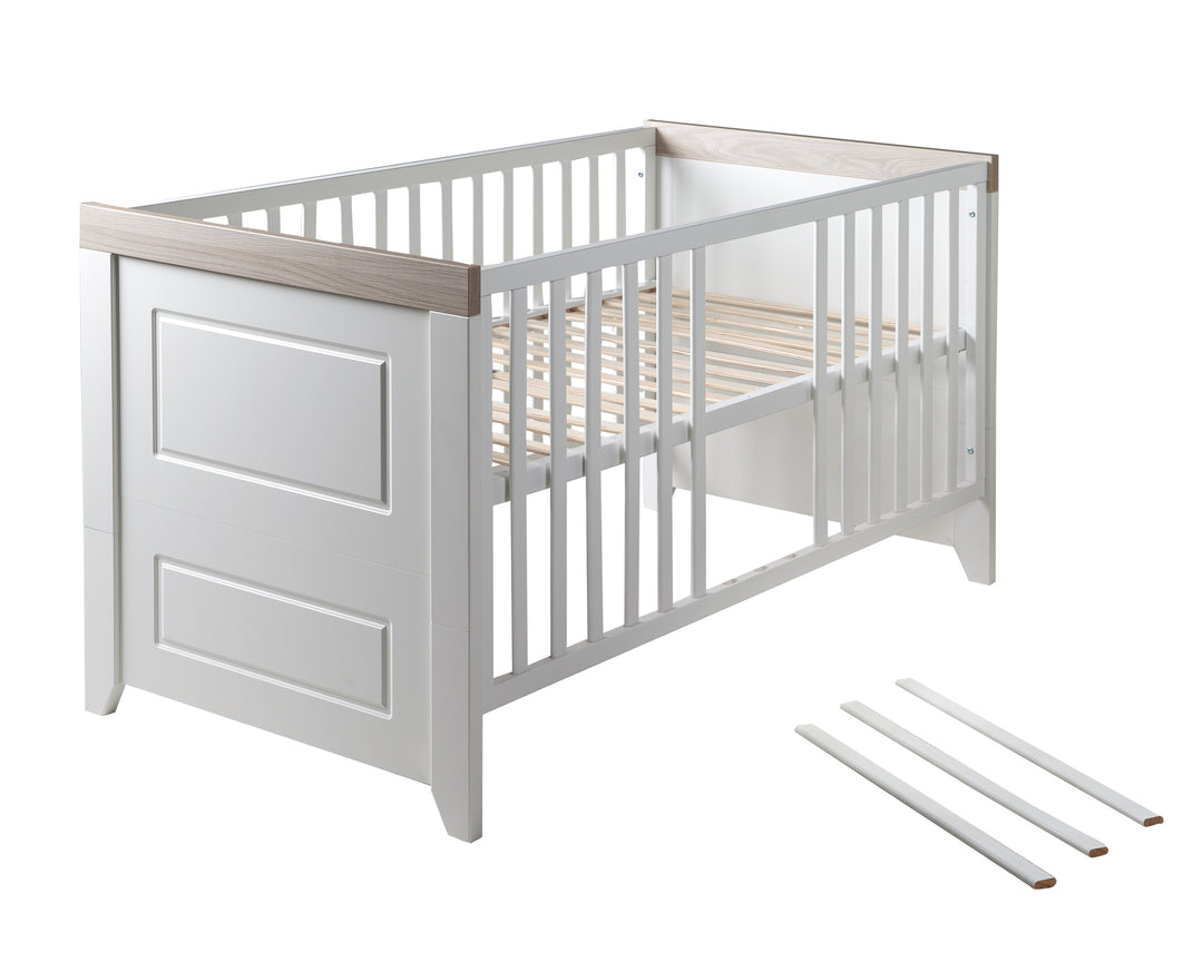Zimmerset 'Felicia', inkl. Kombi-Bett 70 x 140 cm & breiter Wickelkommode, Luna Elm/weiß – Freisteller (6/16)