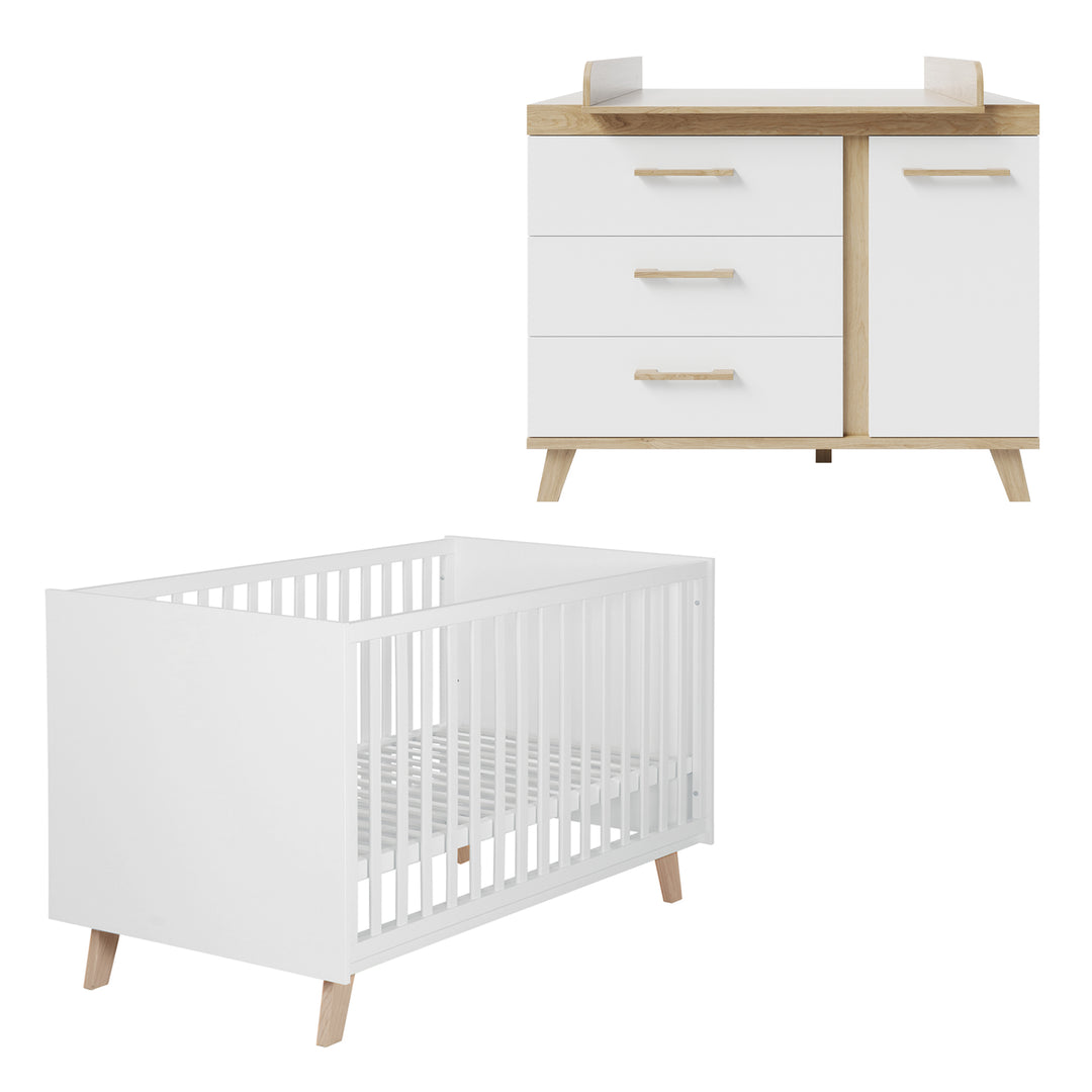 Möbelset 'Smile' 2-teilig - Kombi-Bett 70x140 + Wickelkommode - Artisan Eiche / Weiß – Freisteller (1/9)