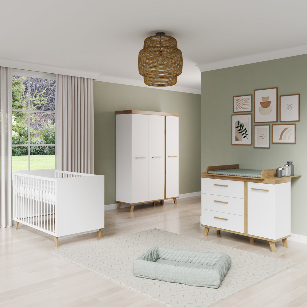 Möbelset 'Smile' 2-teilig - Kombi-Bett 70x140 + Wickelkommode - Artisan Eiche / Weiß – Milieubild (2/9)