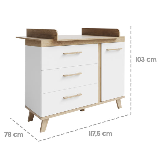 Furniture Set 'Smile' 2-Piece - Convertible Cot Bed 70x140 + Changing Table - Artisan Oak / White – Infographic (9/9)