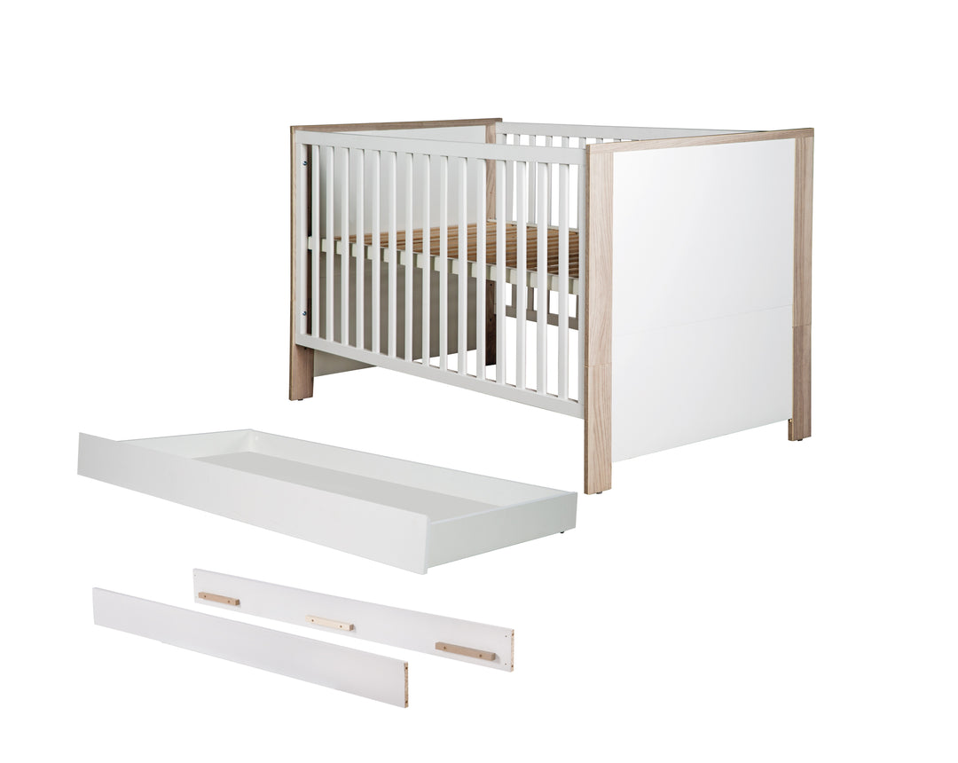 Bettset 'Olaf' inkl. Kombi-Bett 70 x 140 cm, Umbauseiten & Bettkasten, Luna Elm/weiß – Freisteller (1/5)
