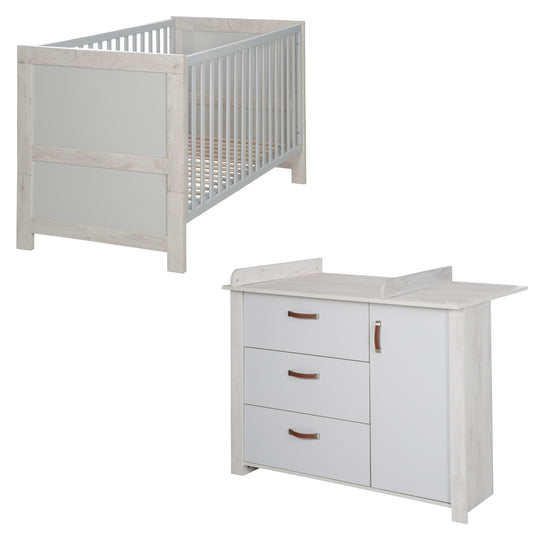 Set de muebles 'Mila', incl. cama bebés/niños 70 x 140 cm & cómoda cambiador, gris/blanco – Recorte (1/10)