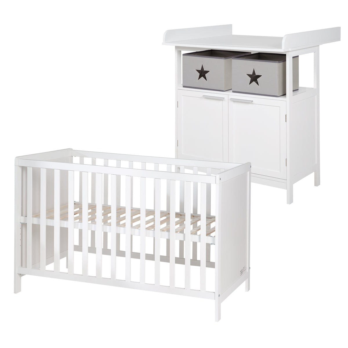 Room Set with Changing Table 'Hamburg' & Bedside Crib incl. Slatted Frame 60 x 120 cm – Cutout (1/9)