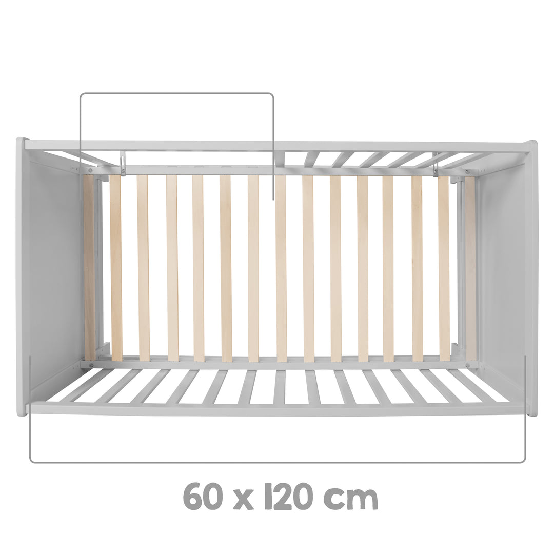 Möbelset 'Hamburg' - Baby- & Beistellbett 60x120 + Wickelkommode 2-türig - Taupe – Infografik (12/17)
