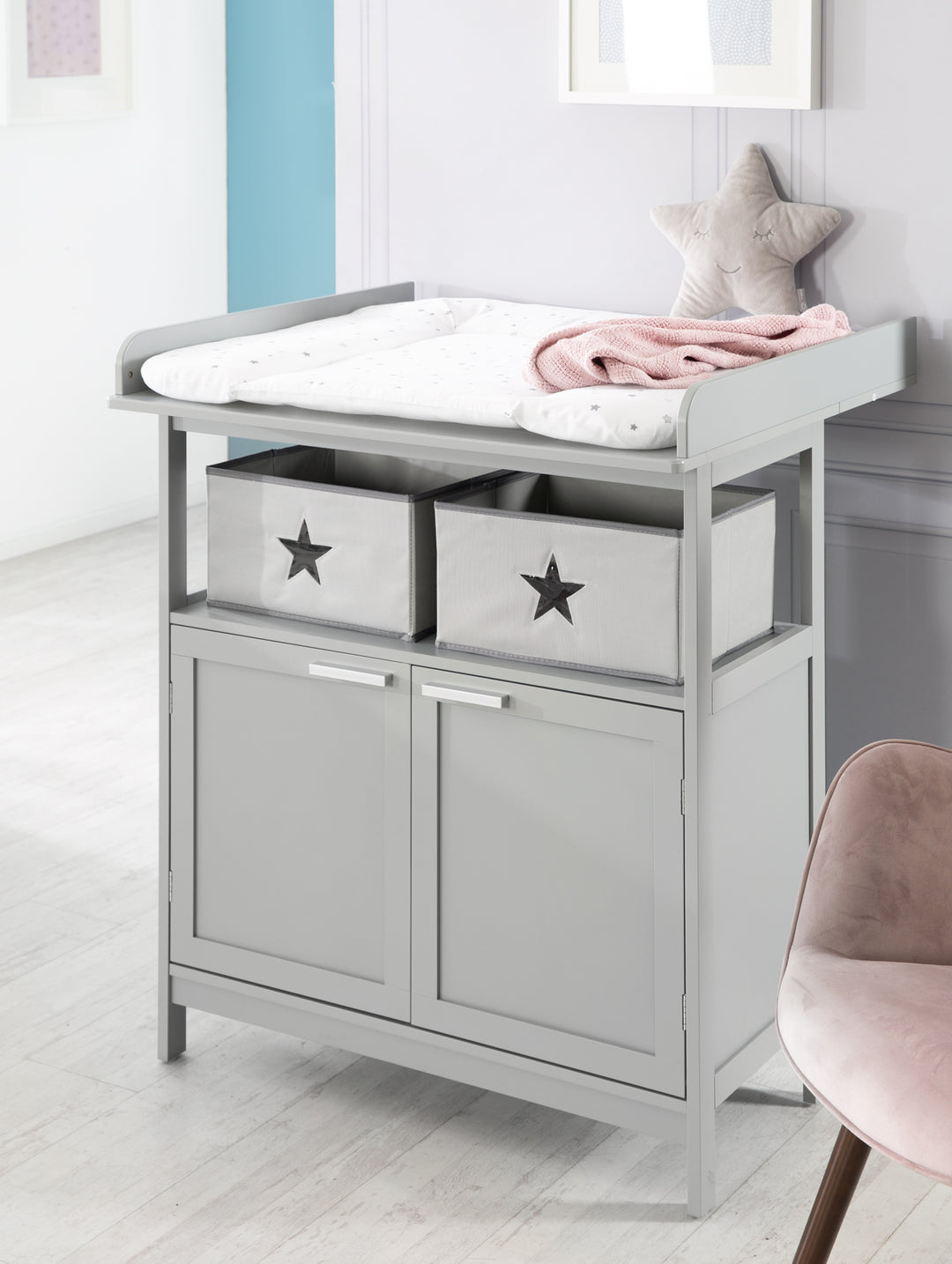 Möbelset 'Hamburg' - Baby- & Beistellbett 60x120 + Wickelkommode 2-türig - Taupe – Sonderbild (16/17)