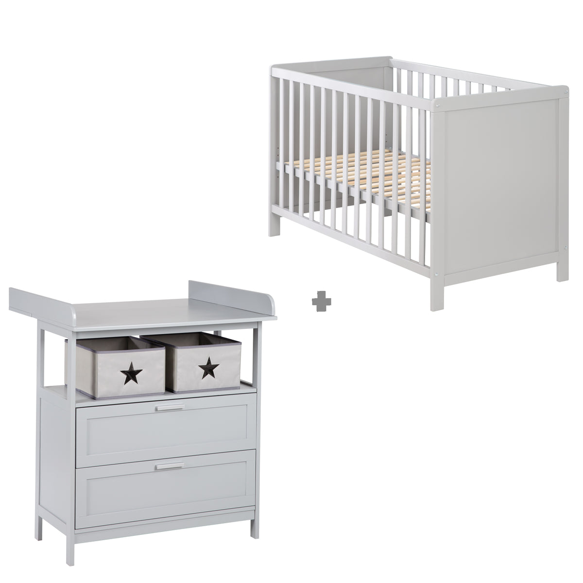 Ensemble de mobilier 'Hamburg' - Lit cododo 60x120 + commode à langer - Taupe – Détourage (1/16)