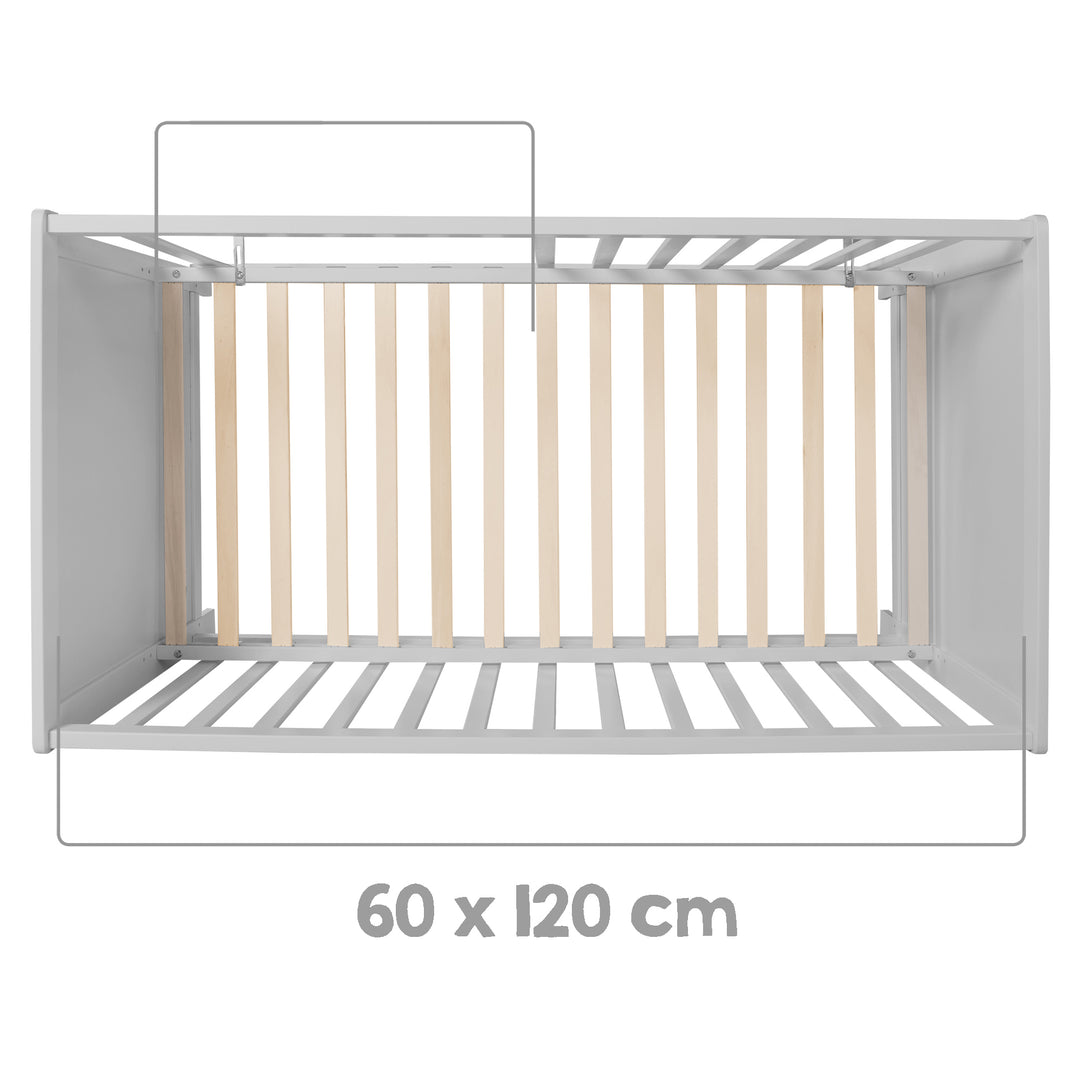Möbelset 'Hamburg' - Baby- & Beistellbett 60x120 + Wickelkommode - Taupe – Infografik (12/16)