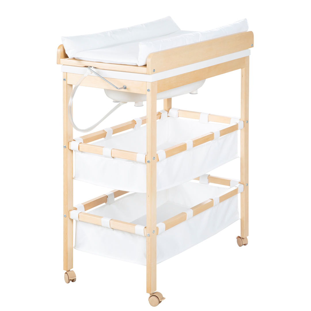Bath-And-Change Combo 'Baby Pool', Klappbarer Table with Tub, Wood Natural, Changing Pad White – Cutout (1/9)